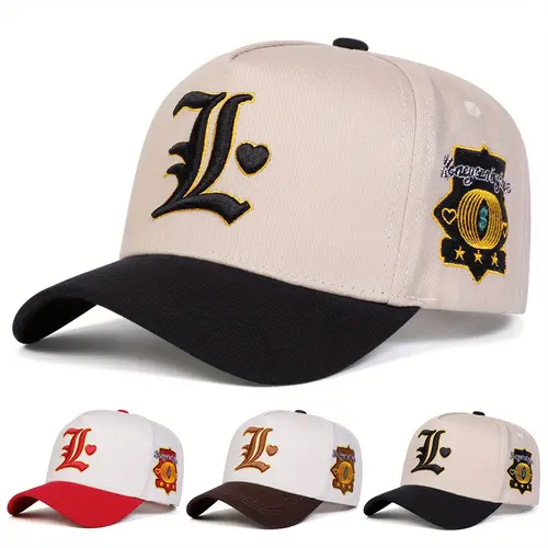 Unisex Letter L Love Heart Embroidered Patchwork Baseball Cap Outdoor Adjustable Sunscreen Leisure Hat Spring Autumn Travel Tourism Beach Vacation