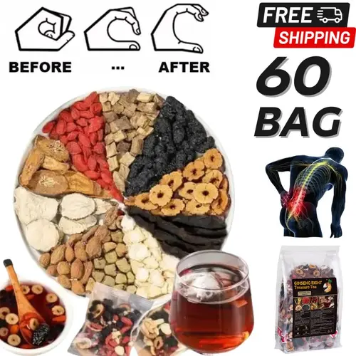 60-Bag Ginseng Kidney Tea - Organic Chinese Herbal Blend Beverage, Natural Detox Tea for Men & Women, Traditional Kidney Support Drink