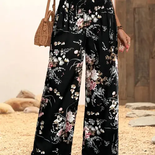 Women's Floral Print Summer Palazzo, Boho Casual Comfy Lightweight Pants Trousers for Holiday Vacation and Daily Wear, Women's Bottoms for Summer