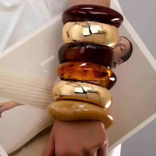 Women's Fashionable Resin Chunky Bangles, Jewelry for Women, Bangle Set, Stacked Design Bracelets