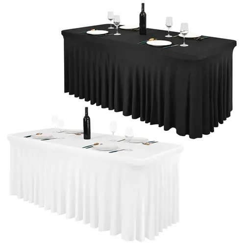Rectangle Spandex Table Skirt - 6/8Ft Fitted Stretch Tablecloth, 1-Piece Wrinkle-Resistant Ruffles, Easy to Install in Seconds, Graceful Appearance for Banquets, Vendor Events, Household Decor,  #Outdoor gathering gear #Halloween Stretchy White
