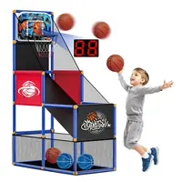 CuLiDing Kids Adjustable Arcade Basketball Hoop Toy with Timer, 4 Balls - Indoor-Outdoor Single Shot Game, Sports Toy Gift for Boys Ages 3-8 (Birthday & Father's Day Presents)
