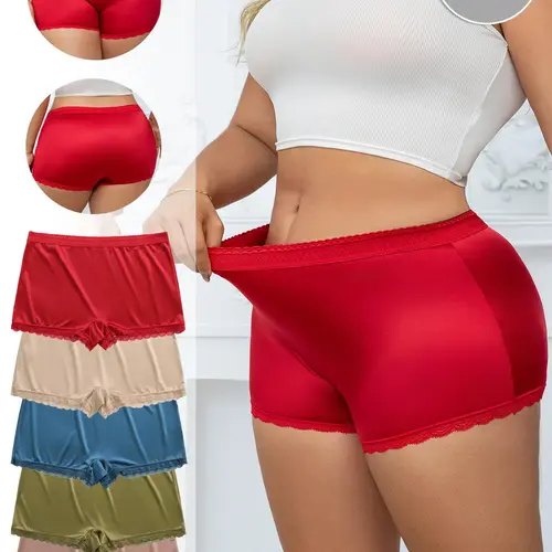 [Plus Size] Solid Color Lace Trim Boyshorts, Casual Comfy Breathable Panty for Daily Wear, Fashion Breathable Underwear, Women's Underwear for All Seasons, Womenswear, Casual Comfy Panties, Casual Breathable Knicker, Breathable Comfy Innerwear