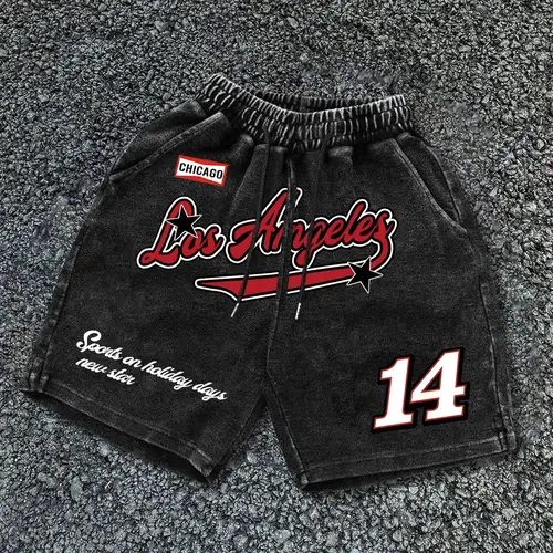 Men's Letter Print Wash Distressed Denim-effect Aesthetic Athletic Shorts, Loose Casual Comfy Shorts for Daily Wear, Men's Bottoms for Summer, Menswear, Everyday Shorts
