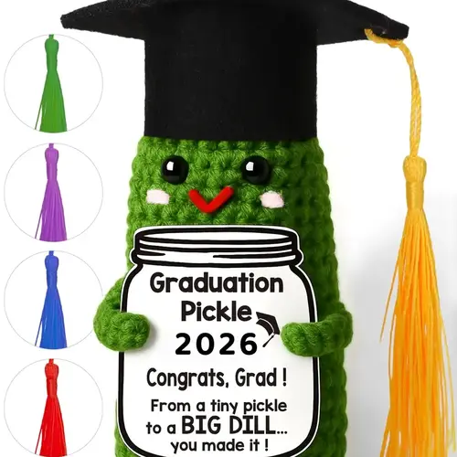 Graduation Pickle Funny Handmade Crochet Grad Gifts for Him Her - Cute Congrats Class of 2026 High School College Graduation Gifts with 5 Color Tassels