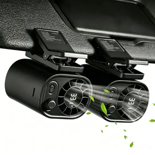 【Summerwins】Joytutus Car Clip-On Portable USB Cooling Mini Fan -no cooling function- 360° Rotation, 100-Speed Stepless Adjustment, 1800mAh Rechargeable Battery, LED Display, Charging Button, Summer Personal Fan, Cooling Fan