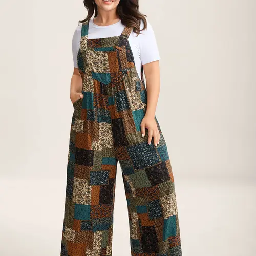 BloomChic Plus Size Strapless Paisley Jumpsuit [M-6X] - Women's Boho Rayon Overalls with Pockets, Sleeveless Casual Fitted Summer Vacation Outfit, Curvy Women's Clothes