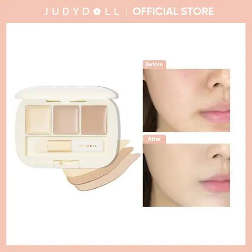 JUDYDOLL Three-Shades Concealer Palette, Under Eye Brightener, Coverage, Delicate Texture, Smooth & Fitting, Waterproof, Soft-Focus, Sweat-Resistant pores, Makeup, Cosmetics, Refresh Look, Summerwins