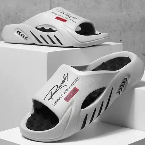 Men's Minimalist Street Slip-On Shoes - Bold Graphic Ankle Slippers, Breathable Casual Slipper, Lightweight EVA Upper, Thick Sole, Flexible for Summer, Letters Design