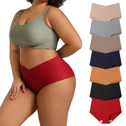 Hotcom Women's Plus Size Plain XL Seamless High-Waisted High-Cut Briefs, 4/7/11-Pack Soft Breathable No-Show Underwear for Everyday Feminine Style & Fit, Seamless Edge, Bikini Design, Skinny-Fit, Sexy, Halloween