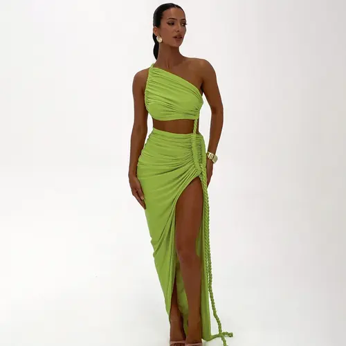 Women's 2026 New Asymmetric Braid Straps Sleeveless High Slit Maxi Dress, Polyester Blend Machine Washable Casual Dress, Holiday Party Beach Outfits
