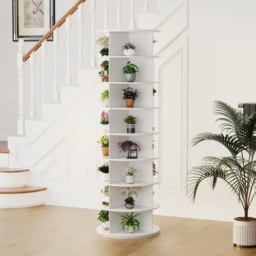 YODOLLA Small Shoe Bench/ 8-Tier Rotating Shoe Rack  for Entryway Living Room Hallway