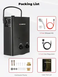 CAMPLUX Multifunction Portable Tankless Water Heater - 1.32 GPM On-Demand Hot Water, 3 PSI Low Pressure Start, ~10lbs Compact Handheld, Durable Design for Camping Showers, Cabins, Rv