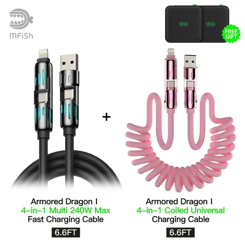 [Buy 1 Get 1 Free] mfish Universal 4-in-1 USB C Charging Cable, Max 240W Fast Charging & Data Sync for iPhone, Samsung, iPad & MacBook