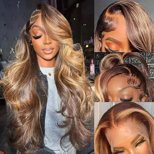 Ombre Highlight 13x6  Lace Front Wigs pre plucked  Human Hair with Baby Hair Honey Blonde Body Wave Lace Frontal Human Hair Wigs