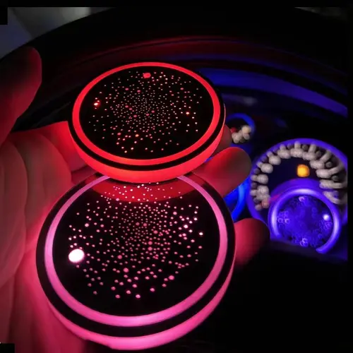 1PCS/2PCS/4PCS LED Cup Holder Lights for Car, Rechargeable 7 Color-Changing Light Up Cup Holder Insert Coasters, Car Accessories for Teens