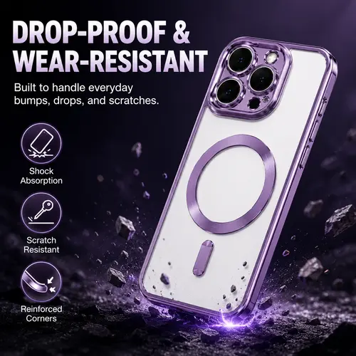 Luxury Transparent MagSafe Wireless Charging Half-Wrapped Case for iPhone 12,12 Pro,X,XS,XR,11,13,14,15,16,17,17 Air,Pro Max,Plus - Magnetic Soft Silicone Casing, Matte Purple Gradient Glitter Bling, Shockproof Protection, Phone Accessories
