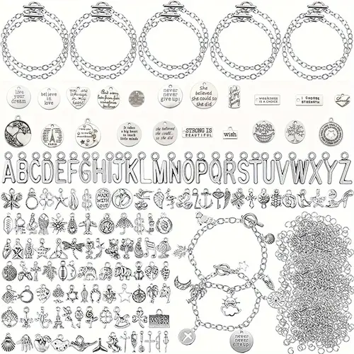 487-Piece DIY Bead Kit for Bracelets for Women, Craft Supplies for Adults with 10 Chain Bracelets, 147 Pendants, and Interchangeable Beads for Custom Accessories, Diy Mix Beads