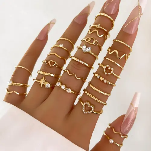 Heart & Geometric Design Ring Set, Stacking Ring Set, Fashion Stackable Rings, Fashion Accessories for Women & Girls, Casual Jewelry for Parties and Daily Wear, Trendy All-Match & Exquisite Jewelry for Birthday Gift