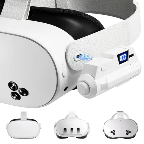 Portable Rechargeable 5000mAh Wireless Head Strap Battery Pack for Meta Quest 2/3/3S, 18W 9V/2A Fast Charger with LCD Display, Lightweight Wearable VR Devices Accessory for Extended Playtime