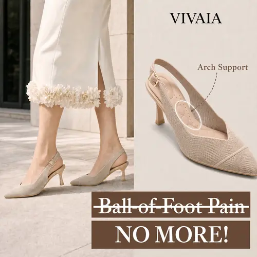 VIVAIA Arch support Heels, Pointed-Toe Slingbacks Heels, Pressure-Relief Insole & Adjustable Strap Comfortable Stilettos Heels, Comfortable Heels, Wedding Shoes, Office Heels, Wedding Heels, Cushioned heels, Kitten Heels (Addison)