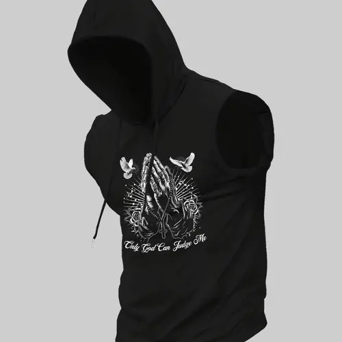 Men's Eagle Print Hooded Tank Top, Regular Fit Casual Sleeveless Hooded Top for Daily Wear, Men's Clothes for All Seasons, Sweatshirts