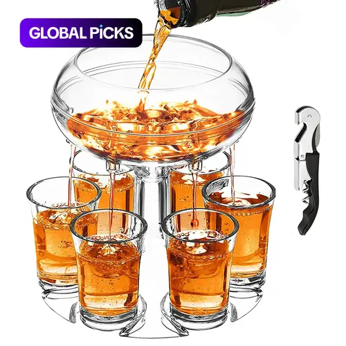 Shot Glass Dispenser, Shot Dispenser for Alcohol with 6 Acrylic Cups and Bottle Opener, Party Fountain for Drinks, Cocktail Accessories, Drink Dispenser for Home Kitchen Parties #GLOBAL PICKS