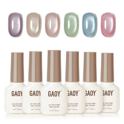 GAOY Glass Cat Eye Gel Nail Polish Set 6 Colors with Magnet, Summer Whisper | Pastel Icy Sheer Crystal Clear Holographic, Holiday Beach Nail Art, UV Lamp Required, Salon Gel Manicure Pedicure