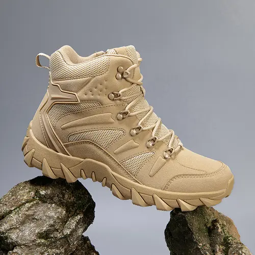 Men's Tactical Boots - Lightweight Comfortable All-Weather Work Boots with Side Zippers for Motorcycle Combat Hiking Outdoor Safety Wear Asymmetrical Structure Height-Adjustable Laces Solid Color High-Top Anti-Slip Sole Trekking Shoes tiktokshopbacktoscho