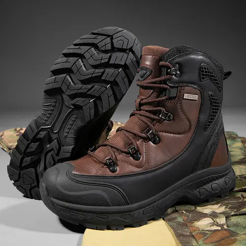 Men's High-Top Boots - Durable Lace-Up, Microfiber Synthetic Material, Rubber Soles, Rugged Style, Tough Stitch Lines, Robust Construction - Athletic Premium Hiking Shoes for All Seasons Mountain Climbing, Back-to-School Activities