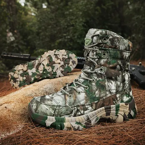 Men's Tactical Camouflage Cuban Boots - Lightweight, Comfortable All-Weather Work Boots with Anti-Slip Rubber Sole, Adjustable Lacing Height, Fabric Upper for Outdoor Shoes, Hiking Gear