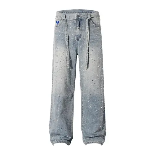 Aelfric Eden Rhinestone Jeans Y2K Wide Leg Pants Unisex Loose Oversized Trousers Casual Baggy Streetwear Denim Pants Pocket Clothes