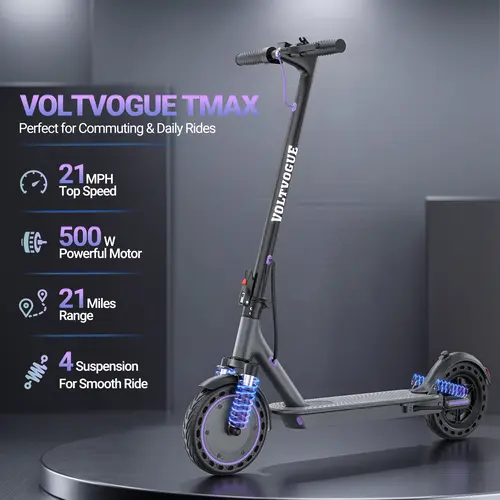 【AOVOPRO-VOLTVOGUE 】| 500W Powerful Motor | Dual Brakes & Dual Suspension | 21MPH Speed + 21 Miles Range | App Control | 10" Puncture-Proof Tires【VT11】