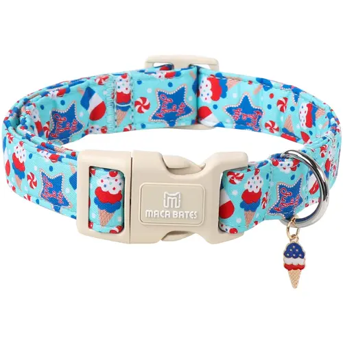 Maca Bates 4th of July Dog Collar – Adjustable Soft Patriotic Collar with Safety Buckle, American Flag Design for Small to XL Dogs summerwins