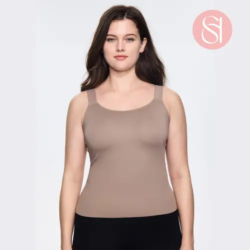 Live - Soft Intention In&Out Plus Size Cami with Built-in Bra, Tank Top with Bra Cami Tank Straps, Comfortable Fit, Summer Style, Minimalist Design Basic Womenswear
