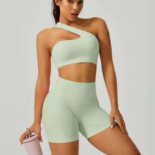 Two-piece Set Women's Solid Crop Sports Bra & High Waist Shorts Tracksuit Set, Summer Activewear Clothing, Breathable Outfits for Yoga Gym Workout Clothes Running, Women Tracksuits for Summer, Athletic Workout Clothing