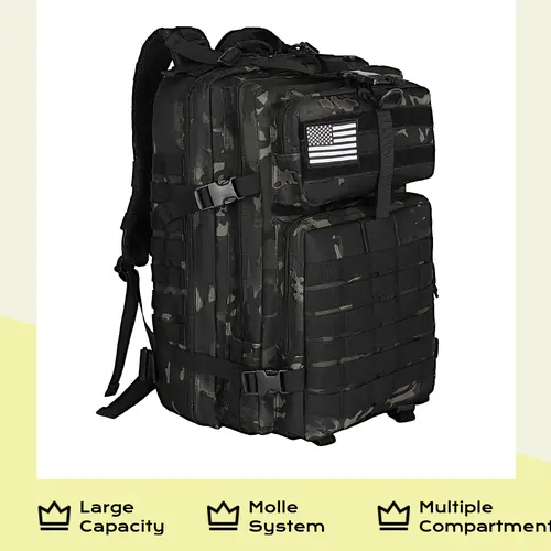 Wolt 45L Tactical Military Rucksack for Men - 900D Polyester Water Resistant Backpack with MOLLE System, Adjustable Pack for Hiking & Camping, Adjustable Backpack