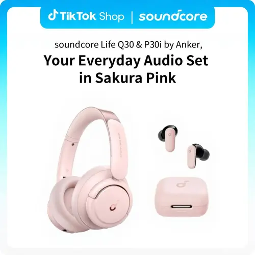 soundcore Life Q30 & P30i by Anker, Sakura Pink Set, Hybrid ANC Headphones & Noise Cancelling Earbuds,back to school,back to school haul