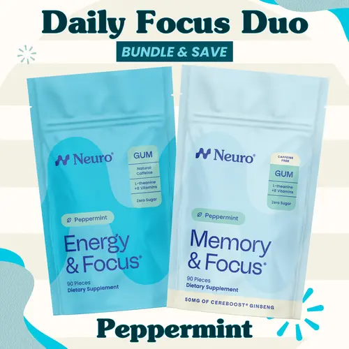 Daily Focus Duo - 0mg & 40mg Caffeine Gum - Peppermint (2-Bulk Pouches)