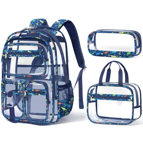 Fimibuke Waterproof Clear Backpack 3PCS Set with Lunch Box & Pencil Case – Lightweight School Backpack Stadium Approved for Elementary, Middle & High School Students TikTokShopBacktoSchool,back to school,back to school shopping,travel essentials