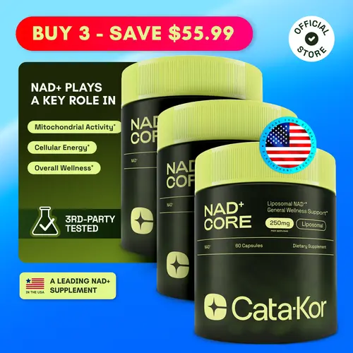 Cata-Kor NAD+ Core - 3x 250mg NAD Supplement - 180 Capsules - Boost Vital NAD+ Levels - Healthcare & Fitness - Official Store - Buy 3 Save $17 Vitamin