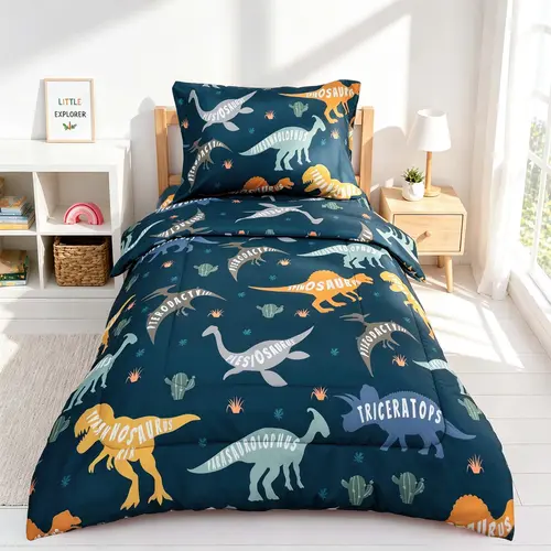 Toddler Bedding Set, 4 Pieces Cartoon Style for All Seasons, Includes Plush Minky Comforter, Flat and Fitted Sheets, Reversible Pillowcase for Girls and Boys【MothersDayGift】