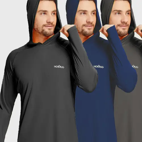HOMUG Men's Loose Letter Print Long Sleeve Hooded Sun Protection Shirt, Quick-Dry Sweatshirt, Lightweight Sun Protection Thumb Hole Top for Outdoor Activities, Fitness Tops, Men's Spring & Summer Sports & Outdoor Apparel & Fitness Clothing