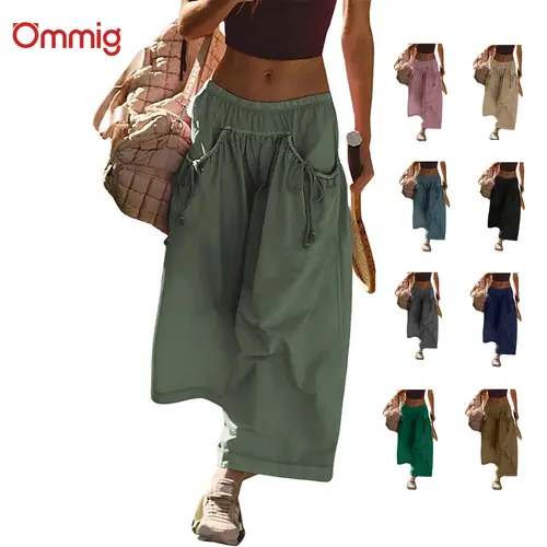 Ommig Women's Loose Wide-Leg Track Capri Pants - Elastic Waist, Drawstring, Pockets - Casual Chic Bottoms for Gym, Women's Clothes, Clothes,summerwins,summeroutfits,vacationoutfits,beachoutfits,back to school shopping