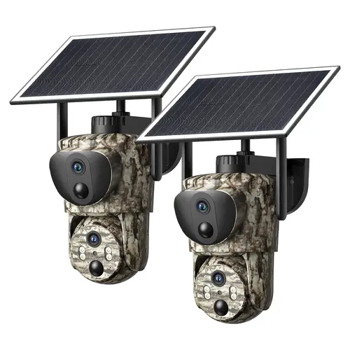 [Live Only] 2 Pack Dual Lens Linkage 4G LTE Cellular Trail Cameras-Solar Powered Surveillance, 360° Pan Tilt,2K Live View, No WiFi, Cellular Data Replenishment Required summerwins Survival Tools Survival Kit tiktokshopbacktoschool