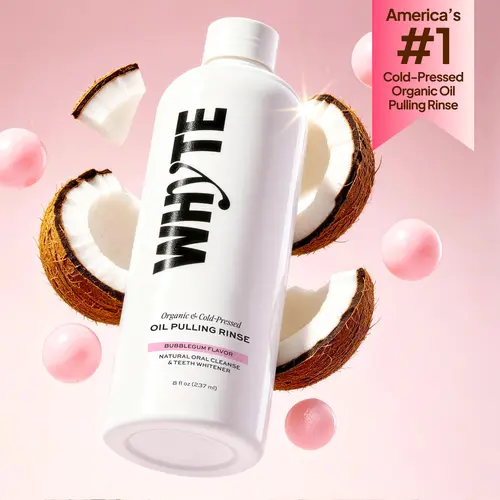 Whyte Organic Oil Pulling Rinse - Bright Whitening Coconut Oil Mouthwash, Alcohol-Free Unisex Oral Care, Bubblegum Flavor, 8 fl oz (237ml), Clove, Gentle, Vanilla, Fluoride-Free Dental Cleaning Mouthwash, Whitening Mouthwash
