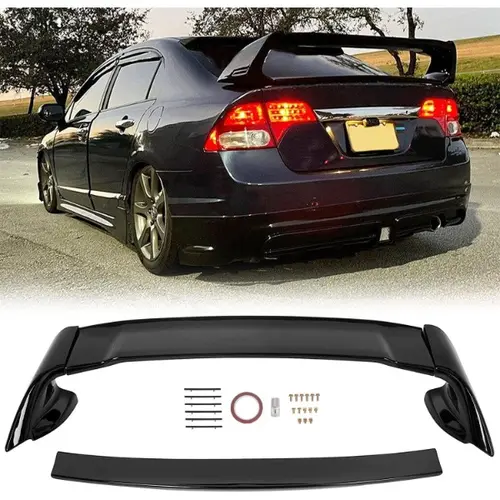 HECASA ABS Trunk Lip Spoiler Wing, Gloss Black Painted Car Accessory Compatible with 2006-2011 Honda Civic 4-Door Sedan