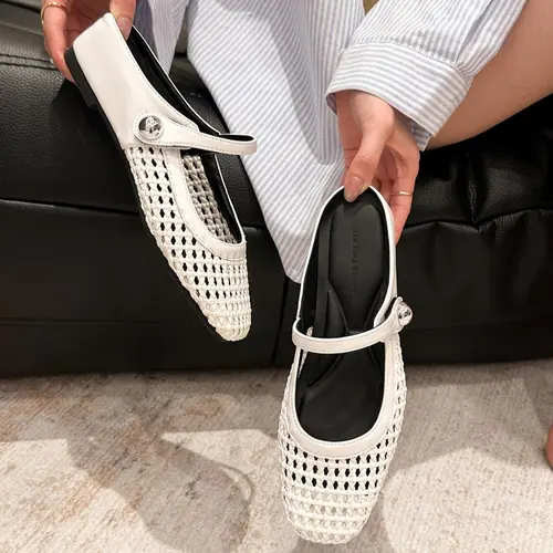 Women's Fashionable Hollow Out Design Square Toe Flat Shoes, Casual Comfortable Slip on Loafers for Daily Wear, Lightweight Breathable Rubber Shoes for Women & Girls, Footwear