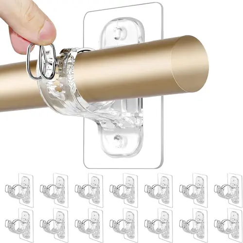 summerwins 14-Pack Stainless Curtain Rod Holders - No Drilling Adhesive Brackets, Adjustable Hangable Wall Hanging Fastener, Nail-Free Easy Stick Hangers Supporting 15 lbs, Damage-Free for Renters' Home Room Decor, Modern Apartment Use