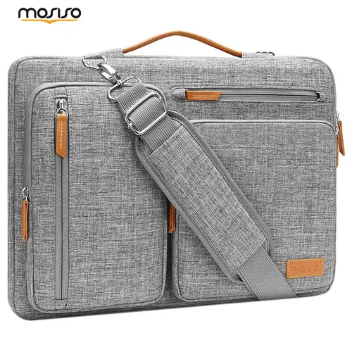 MOSISO 13-17.3 in Anti-Drop Laptop Bag, 360° Protective Laptop Cover & Working Bag - Slim Messenger Case with 4 Zipper Pockets, PU Handle, Adjustable Strap, Side Opening, Shockproof Padding, Trolley Belt - For Office, Daily Commute